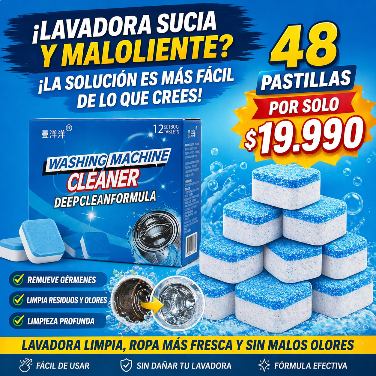 Pack 48 Pastillas Limpiadoras para Lavadora