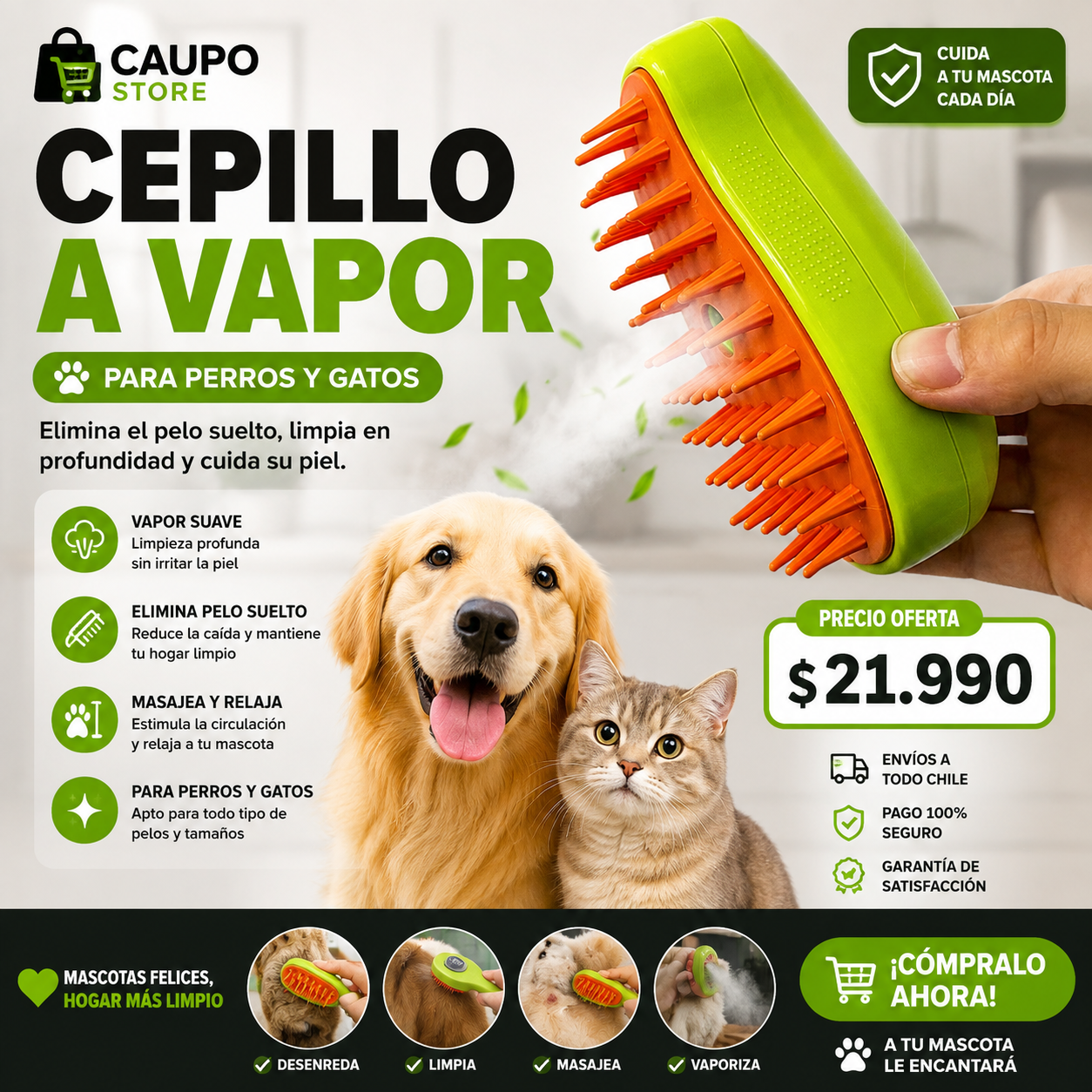🎁 Cepillo vapor para mascota